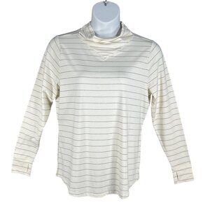 T by Talbots NWT Womens 1X Long Sleeve Metallic Striped Cowl Neck Top Nautical